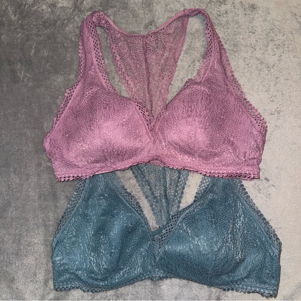 Victoria's Secret Lace Bralette Set in Mauve Pink and Teal Blue